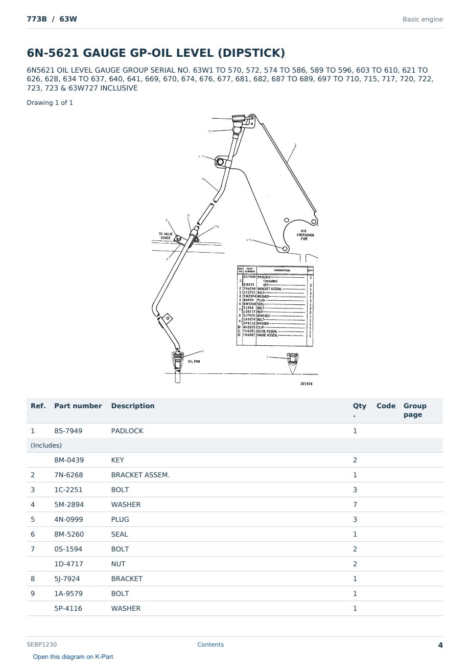 Caterpillar 773B S/N 63W Partsbook SEBP1230 (English) - sample page 4 of 10 Caterpillar 773B S/N 63W Partsbook SEBP1230 (English) - sample page 4 of 10