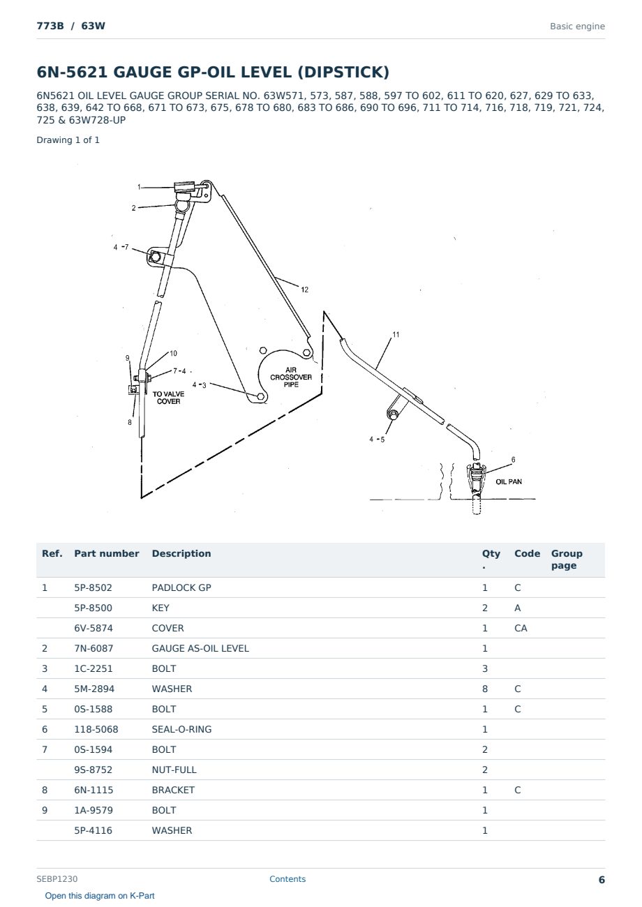 Caterpillar 773B S/N 63W Partsbook SEBP1230 (English) - sample page 6 of 10 Caterpillar 773B S/N 63W Partsbook SEBP1230 (English) - sample page 6 of 10