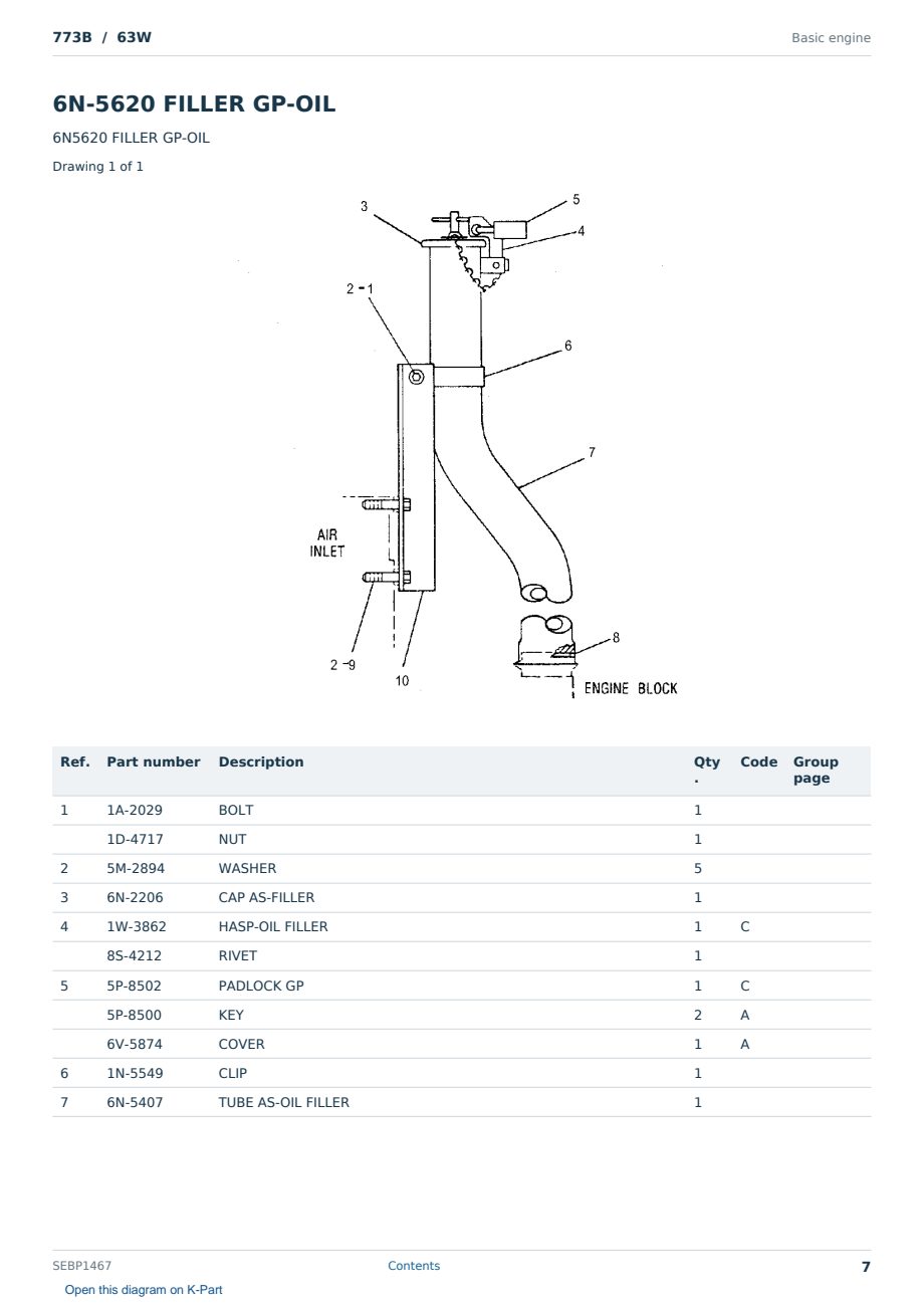 Caterpillar 773B S/N 63W Partsbook SEBP1467 (English) - sample page 7 of 10 Caterpillar 773B S/N 63W Partsbook SEBP1467 (English) - sample page 7 of 10