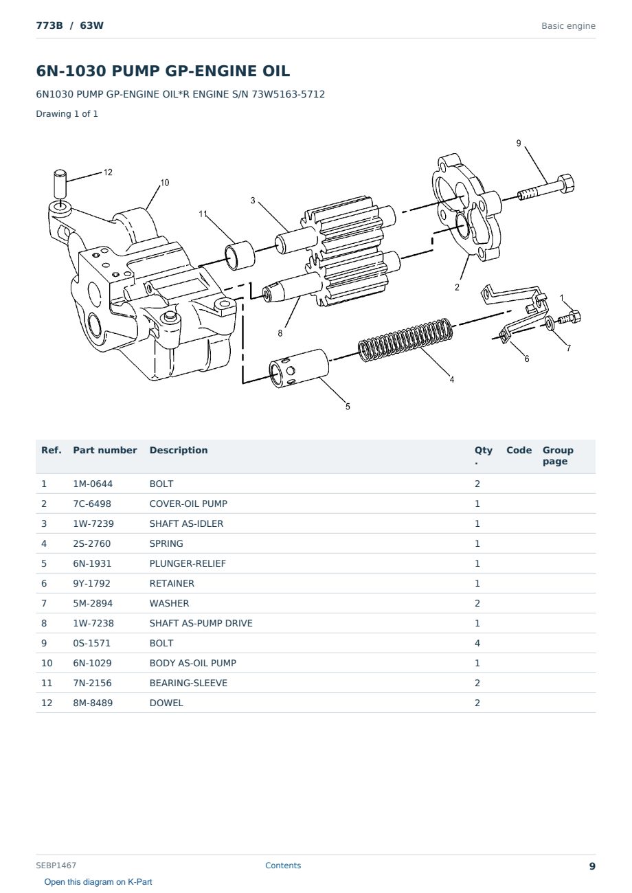 Caterpillar 773B S/N 63W Partsbook SEBP1467 (English) - sample page 9 of 10 Caterpillar 773B S/N 63W Partsbook SEBP1467 (English) - sample page 9 of 10