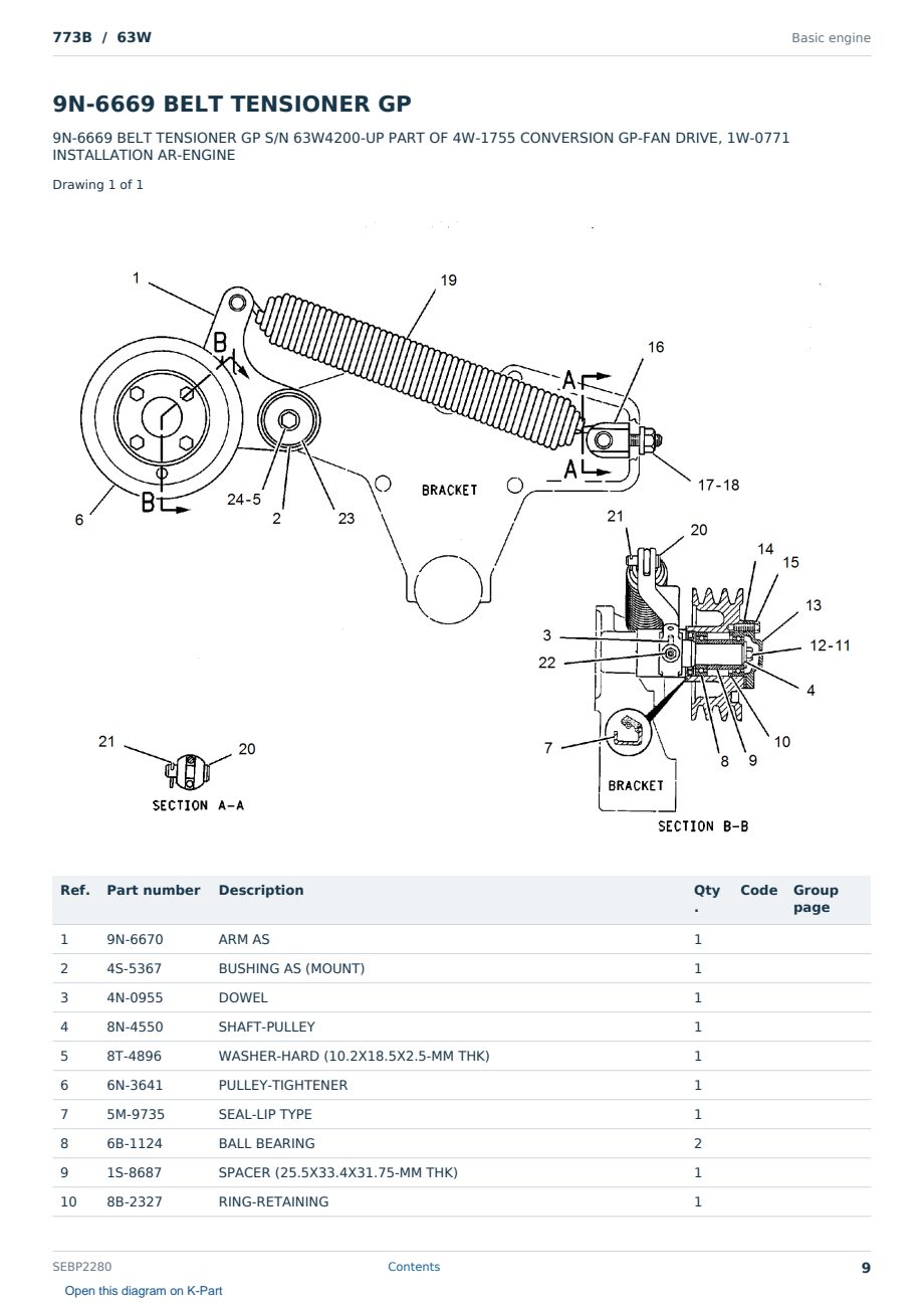 Caterpillar 773B S/N 63W Partsbook SEBP2280 (English) - sample page 9 of 10 Caterpillar 773B S/N 63W Partsbook SEBP2280 (English) - sample page 9 of 10