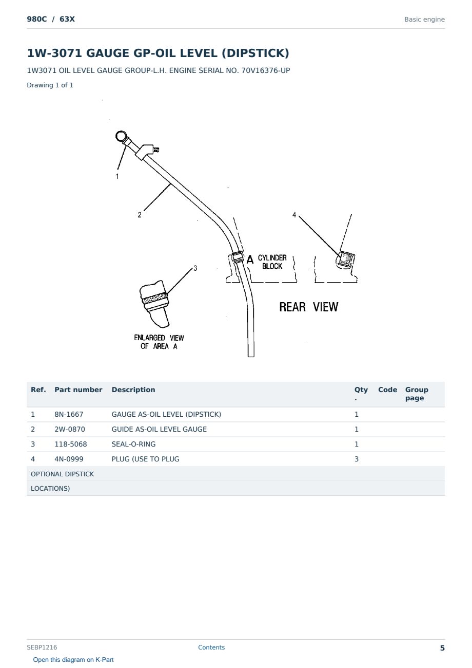 Caterpillar 980C S/N 63X Partsbook SEBP1216 (English) - sample page 5 of 10 Caterpillar 980C S/N 63X Partsbook SEBP1216 (English) - sample page 5 of 10