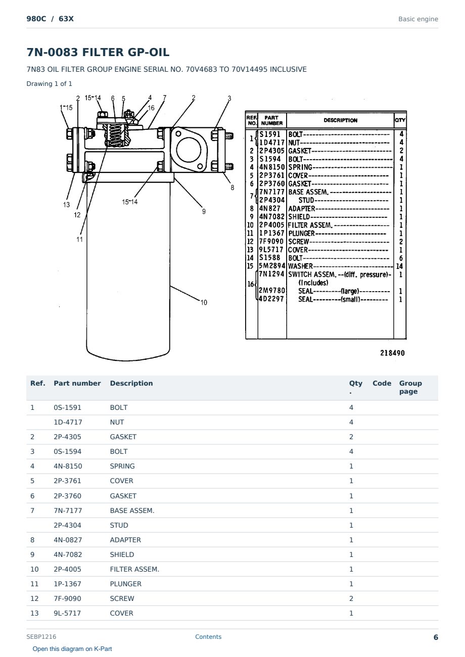 Caterpillar 980C S/N 63X Partsbook SEBP1216 (English) - sample page 6 of 10 Caterpillar 980C S/N 63X Partsbook SEBP1216 (English) - sample page 6 of 10