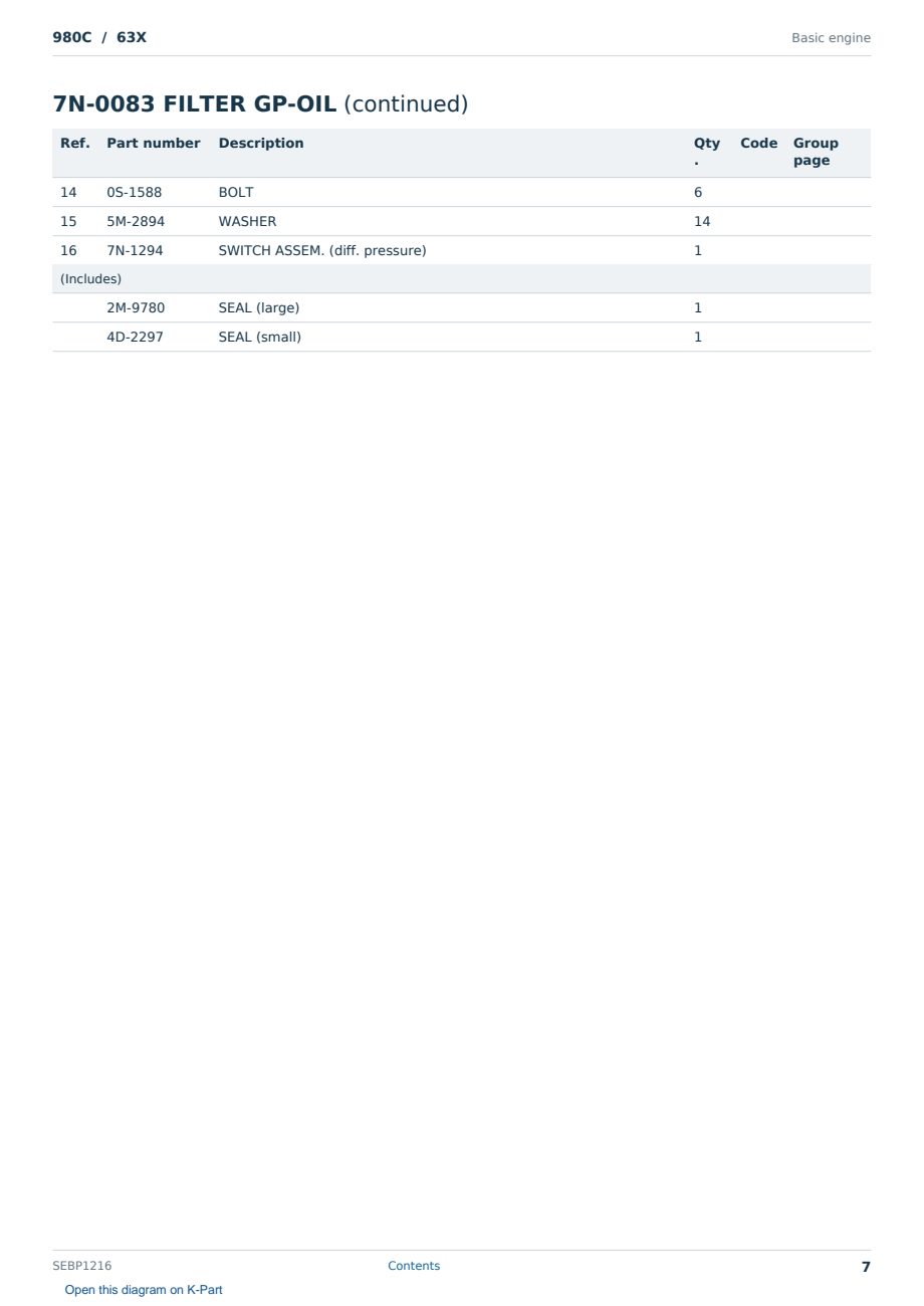 Caterpillar 980C S/N 63X Partsbook SEBP1216 (English) - sample page 7 of 10 Caterpillar 980C S/N 63X Partsbook SEBP1216 (English) - sample page 7 of 10