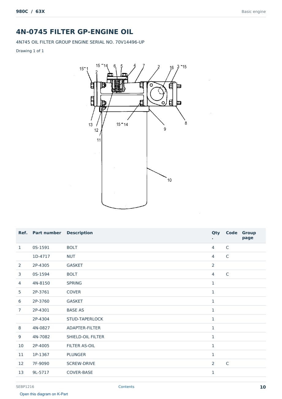 Caterpillar 980C S/N 63X Partsbook SEBP1216 (English) - sample page 10 of 10 Caterpillar 980C S/N 63X Partsbook SEBP1216 (English) - sample page 10 of 10