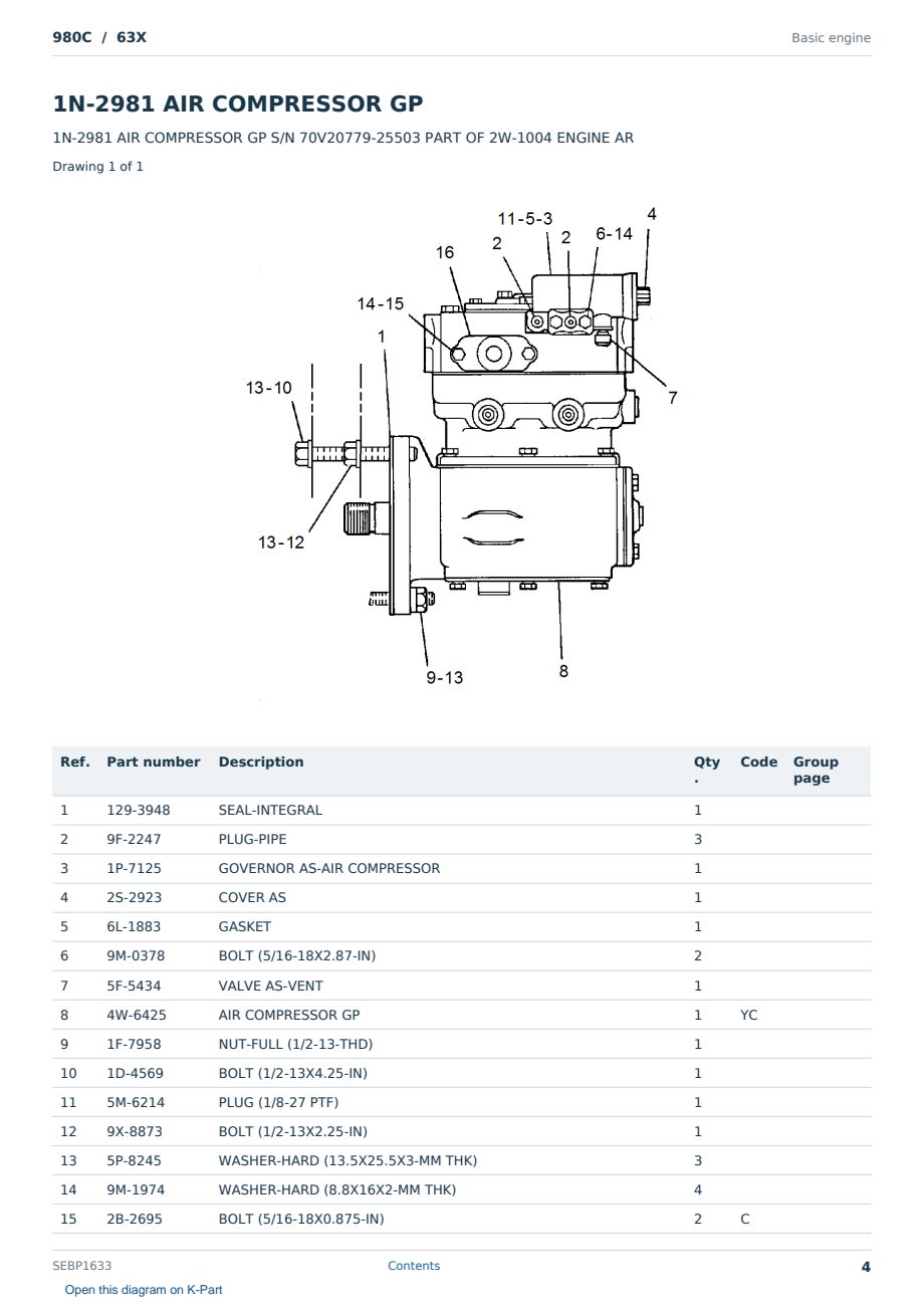Caterpillar 980C S/N 63X Partsbook SEBP1633 (English) - sample page 4 of 10 Caterpillar 980C S/N 63X Partsbook SEBP1633 (English) - sample page 4 of 10