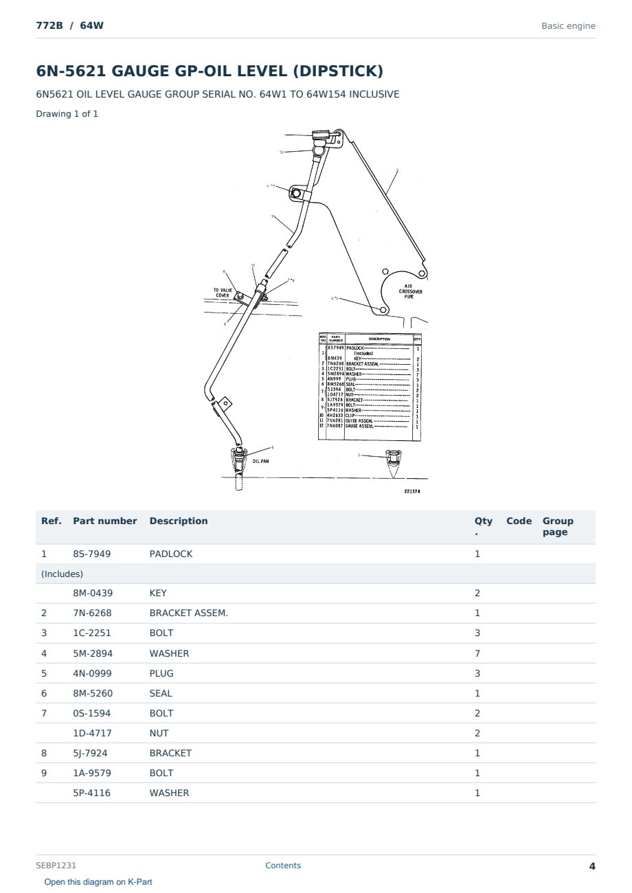 Caterpillar 772B S/N 64W Partsbook SEBP1231 (English) - sample page 4 of 10 Caterpillar 772B S/N 64W Partsbook SEBP1231 (English) - sample page 4 of 10