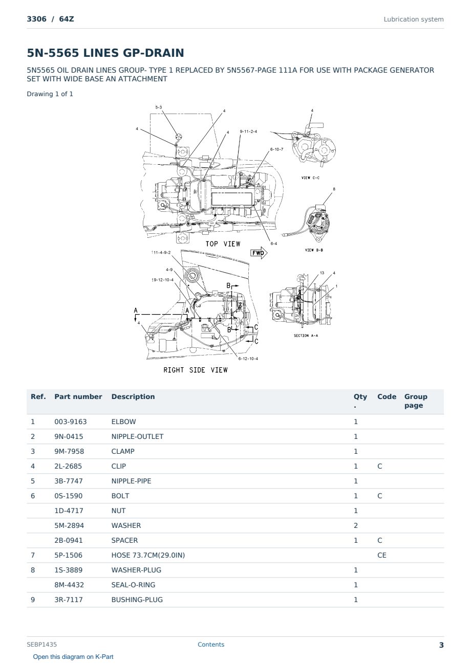 Caterpillar 3306 S/N 64Z Partsbook SEBP1435 (English) - sample page 3 of 10 Caterpillar 3306 S/N 64Z Partsbook SEBP1435 (English) - sample page 3 of 10