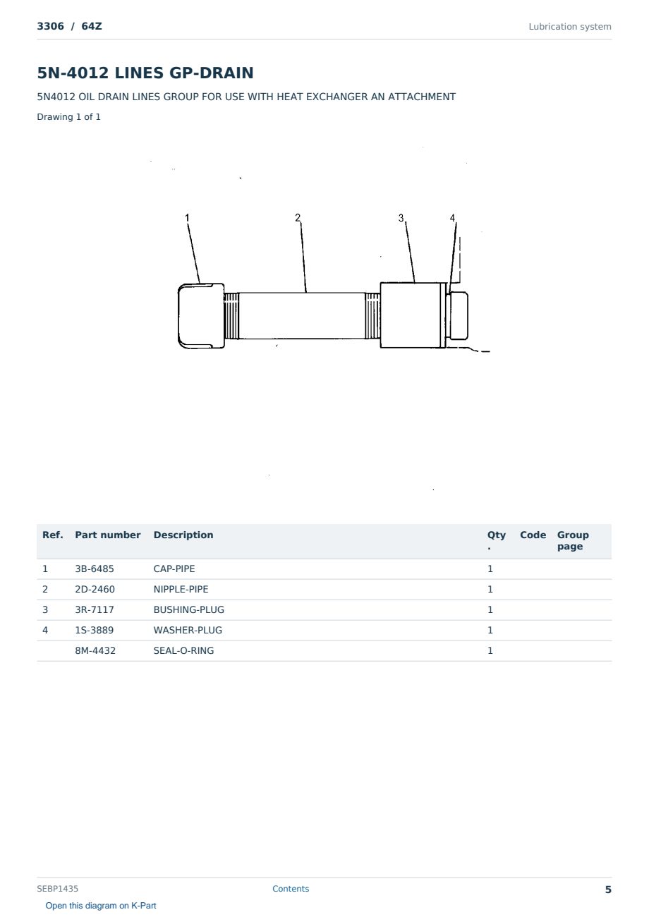 Caterpillar 3306 S/N 64Z Partsbook SEBP1435 (English) - sample page 5 of 10 Caterpillar 3306 S/N 64Z Partsbook SEBP1435 (English) - sample page 5 of 10