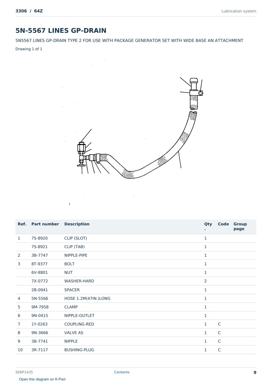 Caterpillar 3306 S/N 64Z Partsbook SEBP1435 (English) - sample page 9 of 10 Caterpillar 3306 S/N 64Z Partsbook SEBP1435 (English) - sample page 9 of 10