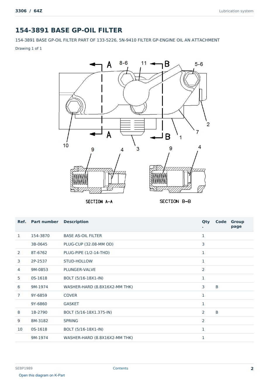 Caterpillar 3306 S/N 64Z Partsbook SEBP1989 (English) - sample page 2 of 10 Caterpillar 3306 S/N 64Z Partsbook SEBP1989 (English) - sample page 2 of 10