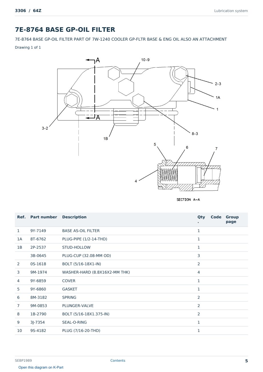 Caterpillar 3306 S/N 64Z Partsbook SEBP1989 (English) - sample page 5 of 10 Caterpillar 3306 S/N 64Z Partsbook SEBP1989 (English) - sample page 5 of 10