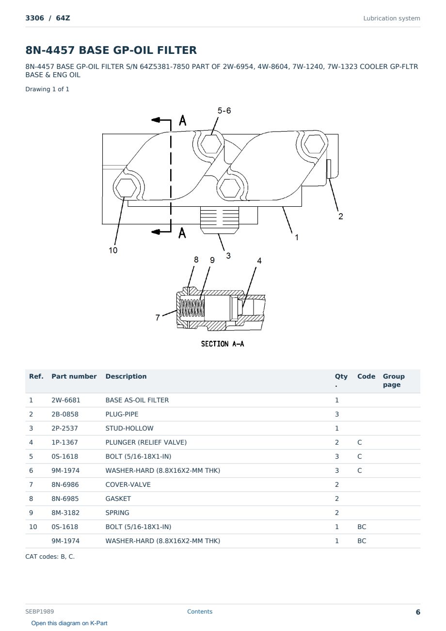 Caterpillar 3306 S/N 64Z Partsbook SEBP1989 (English) - sample page 6 of 10 Caterpillar 3306 S/N 64Z Partsbook SEBP1989 (English) - sample page 6 of 10