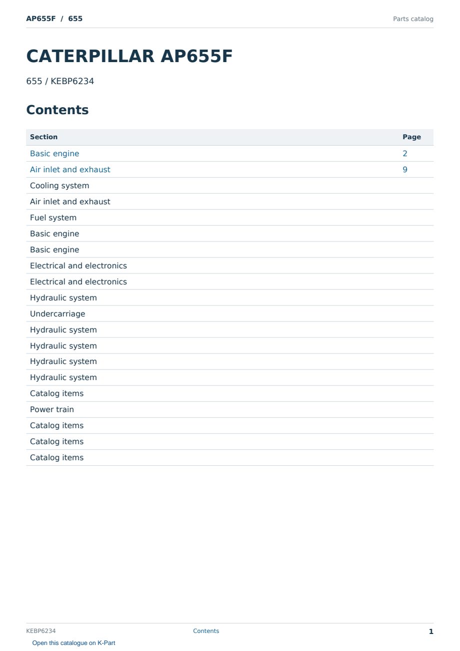 Caterpillar AP655F S/N 655 Partsbook KEBP6234 (English) - sample page 1 of 10 Caterpillar AP655F S/N 655 Partsbook KEBP6234 (English) - sample page 1 of 10
