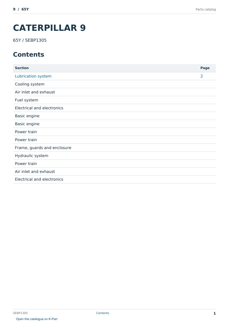 Caterpillar 9 S/N 65Y Partsbook SEBP1305 (English) - sample page 1 of 10 Caterpillar 9 S/N 65Y Partsbook SEBP1305 (English) - sample page 1 of 10