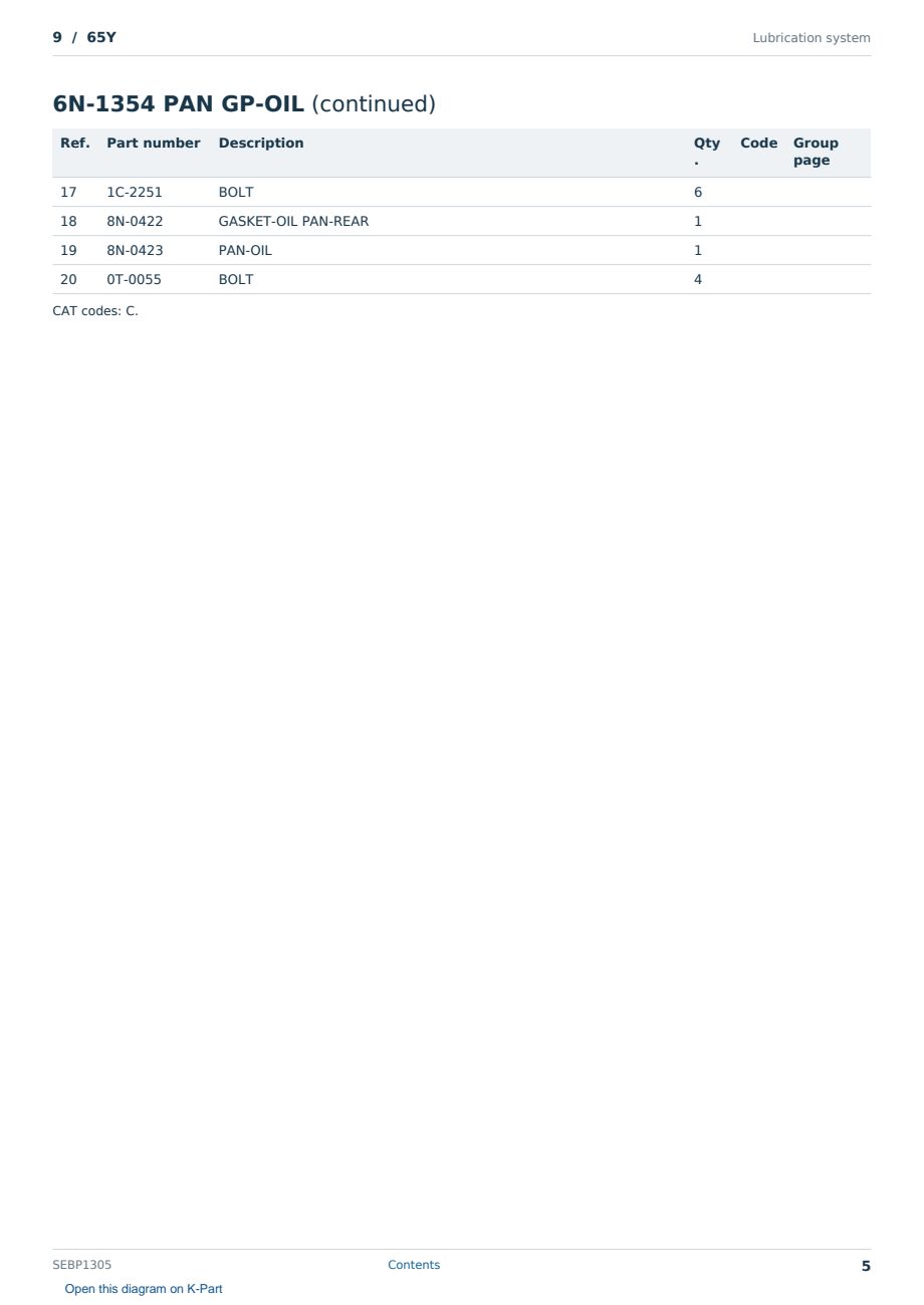 Caterpillar 9 S/N 65Y Partsbook SEBP1305 (English) - sample page 5 of 10 Caterpillar 9 S/N 65Y Partsbook SEBP1305 (English) - sample page 5 of 10