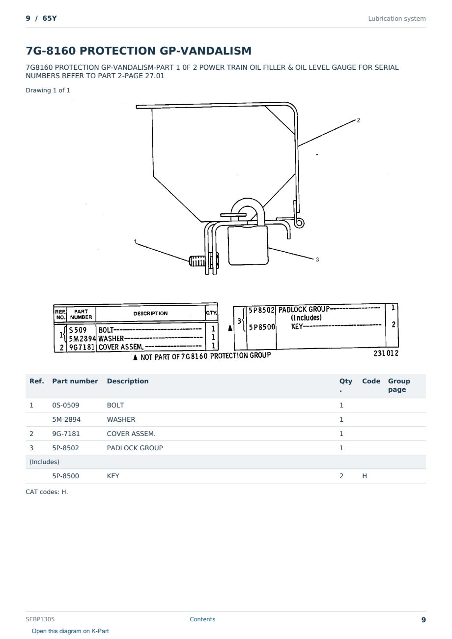 Caterpillar 9 S/N 65Y Partsbook SEBP1305 (English) - sample page 9 of 10 Caterpillar 9 S/N 65Y Partsbook SEBP1305 (English) - sample page 9 of 10