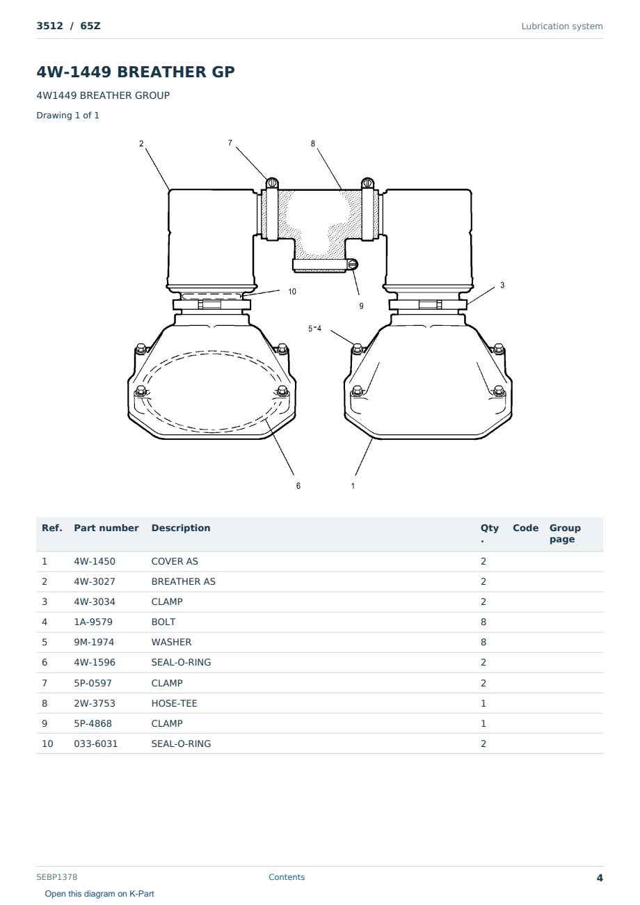 Caterpillar 3512 S/N 65Z Partsbook SEBP1378 (English) - sample page 4 of 10 Caterpillar 3512 S/N 65Z Partsbook SEBP1378 (English) - sample page 4 of 10