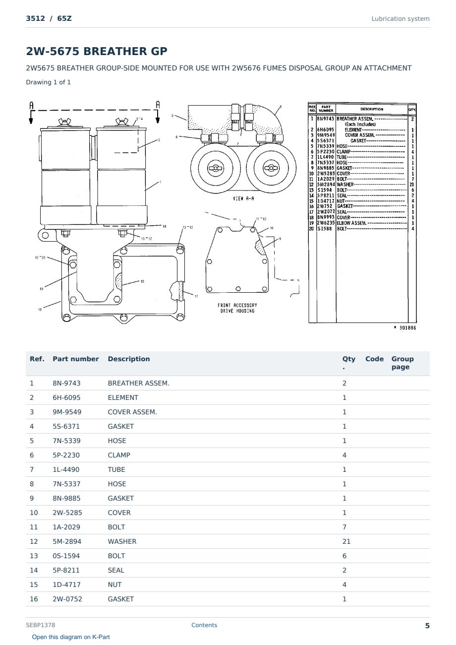Caterpillar 3512 S/N 65Z Partsbook SEBP1378 (English) - sample page 5 of 10 Caterpillar 3512 S/N 65Z Partsbook SEBP1378 (English) - sample page 5 of 10
