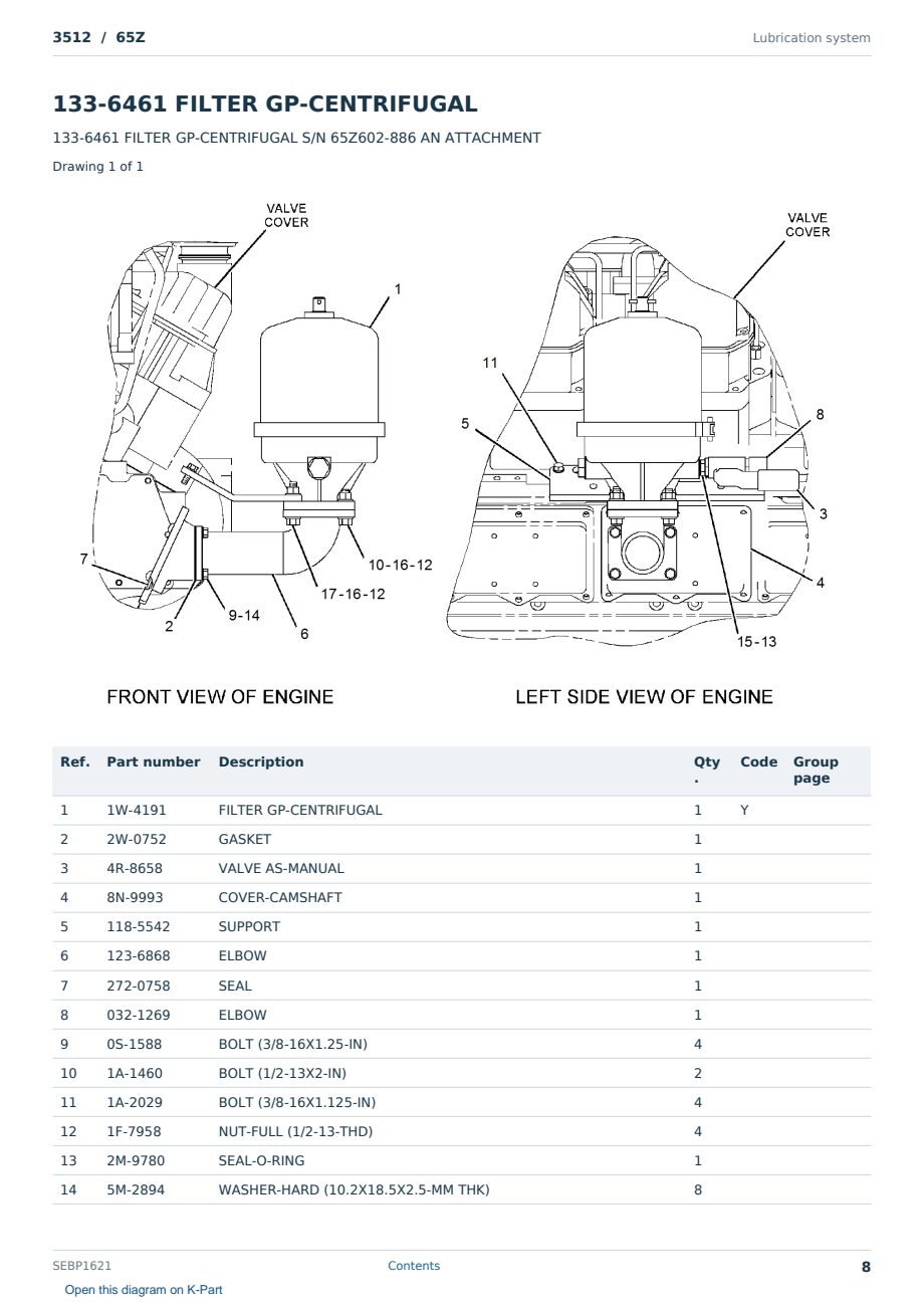 Caterpillar 3512 S/N 65Z Partsbook SEBP1621 (English) - sample page 8 of 10 Caterpillar 3512 S/N 65Z Partsbook SEBP1621 (English) - sample page 8 of 10