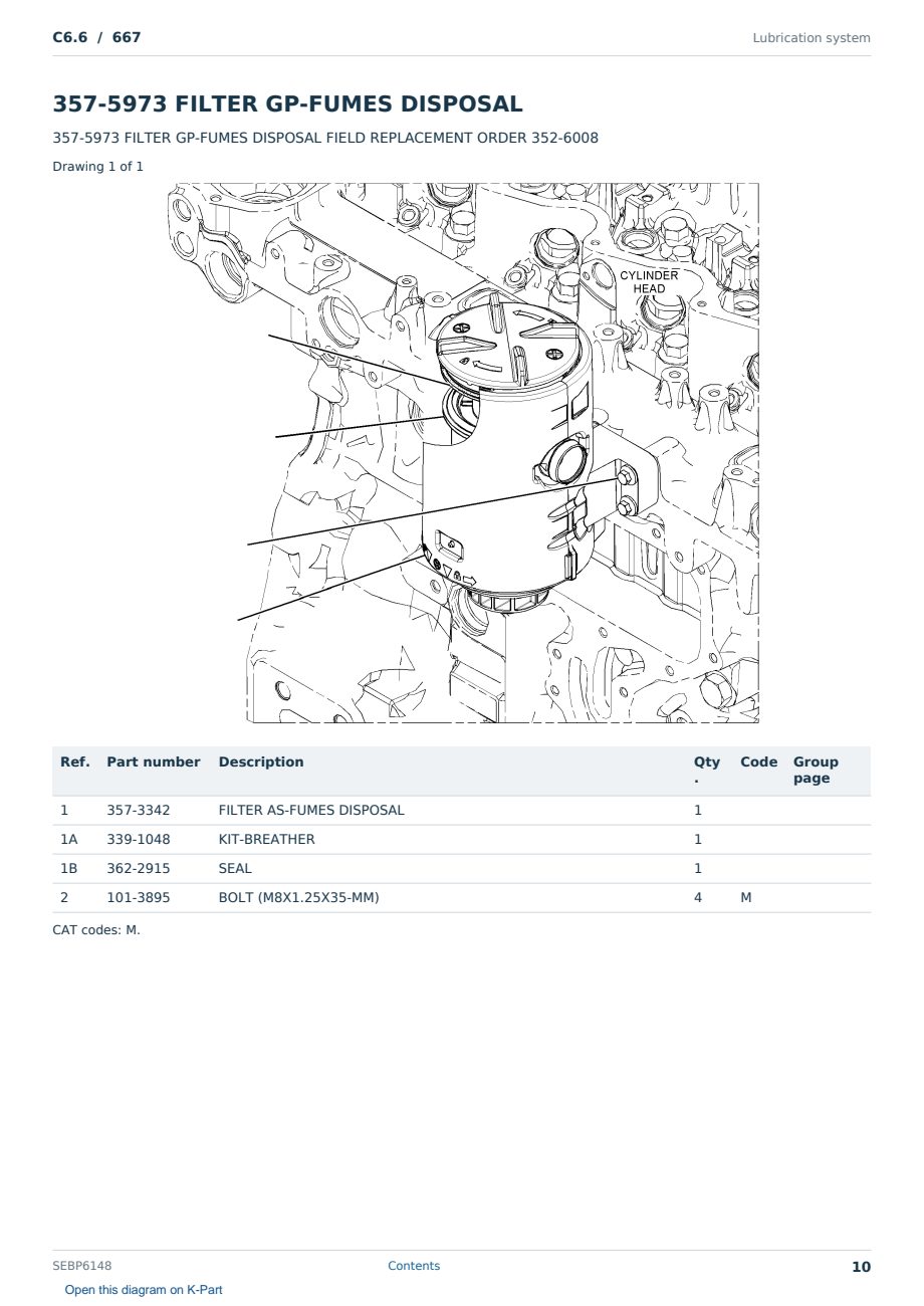 Caterpillar C6.6 S/N 667 Partsbook SEBP6148 (English) - sample page 10 of 10 Caterpillar C6.6 S/N 667 Partsbook SEBP6148 (English) - sample page 10 of 10