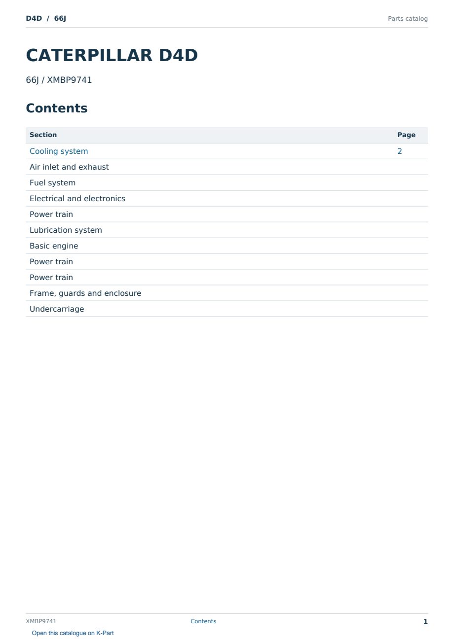 Caterpillar D4D S/N 66J Partsbook XMBP9741 (English) - sample page 1 of 10 Caterpillar D4D S/N 66J Partsbook XMBP9741 (English) - sample page 1 of 10