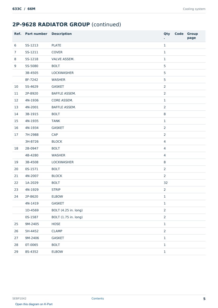 Caterpillar 633C S/N 66M Partsbook SEBP1042 (English) - sample page 5 of 10 Caterpillar 633C S/N 66M Partsbook SEBP1042 (English) - sample page 5 of 10