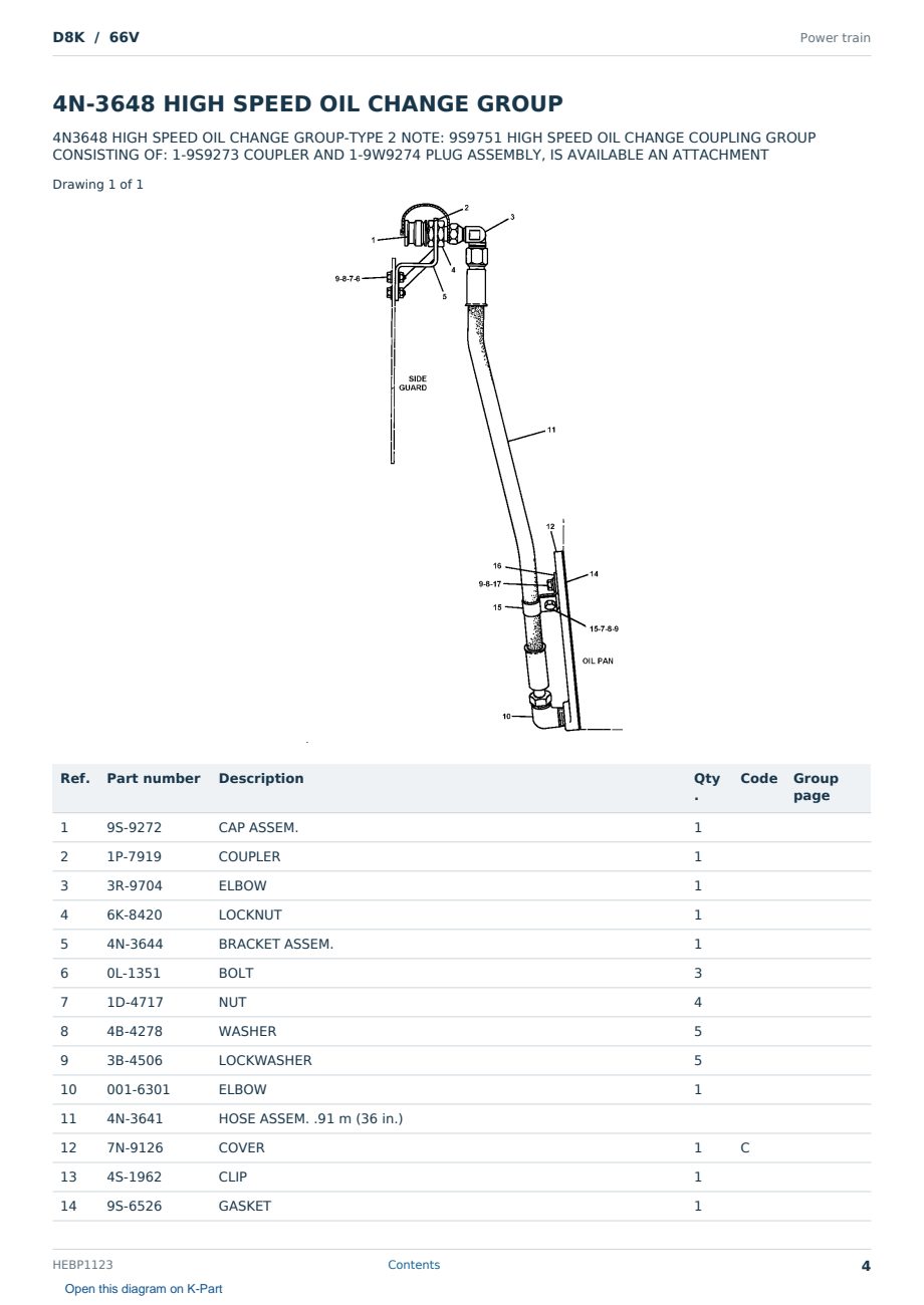 Caterpillar D8K S/N 66V Partsbook HEBP1123 (English) - sample page 4 of 10 Caterpillar D8K S/N 66V Partsbook HEBP1123 (English) - sample page 4 of 10
