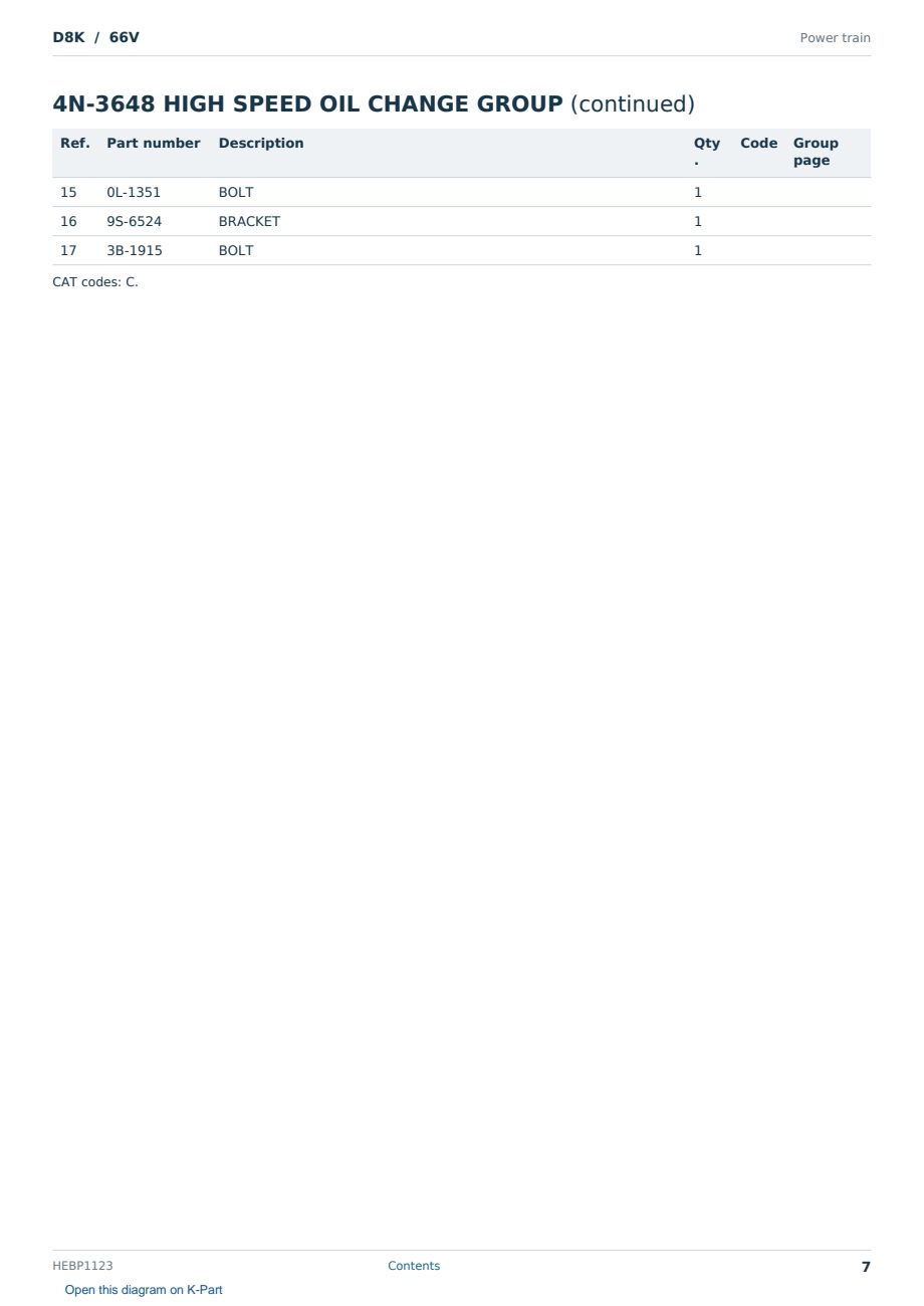 Caterpillar D8K S/N 66V Partsbook HEBP1123 (English) - sample page 7 of 10 Caterpillar D8K S/N 66V Partsbook HEBP1123 (English) - sample page 7 of 10