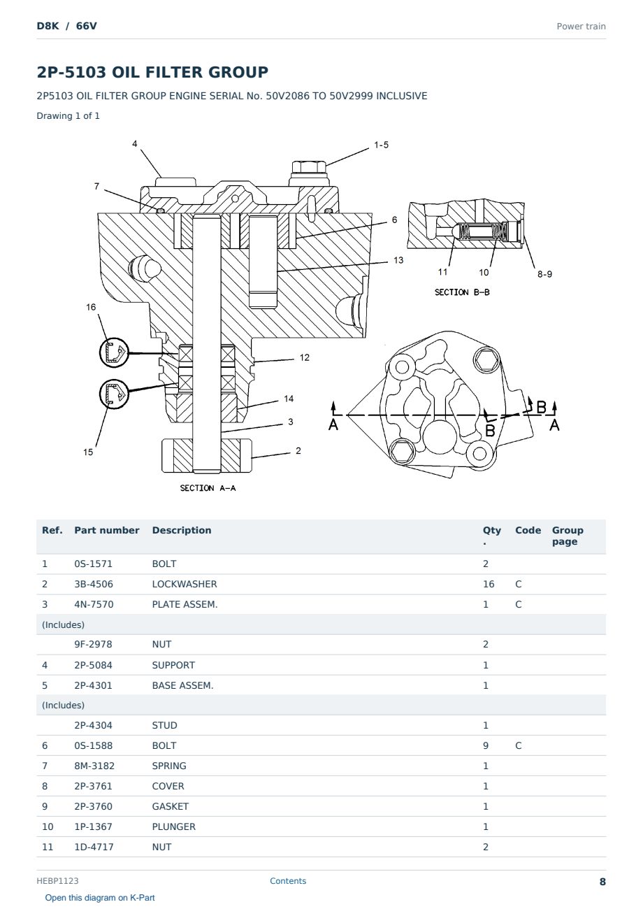 Caterpillar D8K S/N 66V Partsbook HEBP1123 (English) - sample page 8 of 10 Caterpillar D8K S/N 66V Partsbook HEBP1123 (English) - sample page 8 of 10