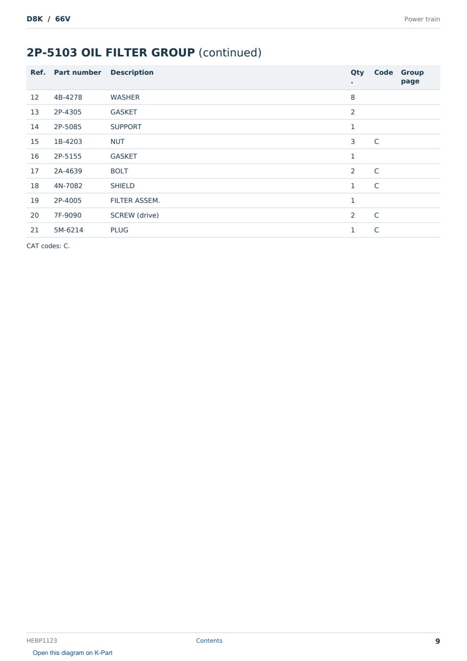 Caterpillar D8K S/N 66V Partsbook HEBP1123 (English) - sample page 9 of 10 Caterpillar D8K S/N 66V Partsbook HEBP1123 (English) - sample page 9 of 10