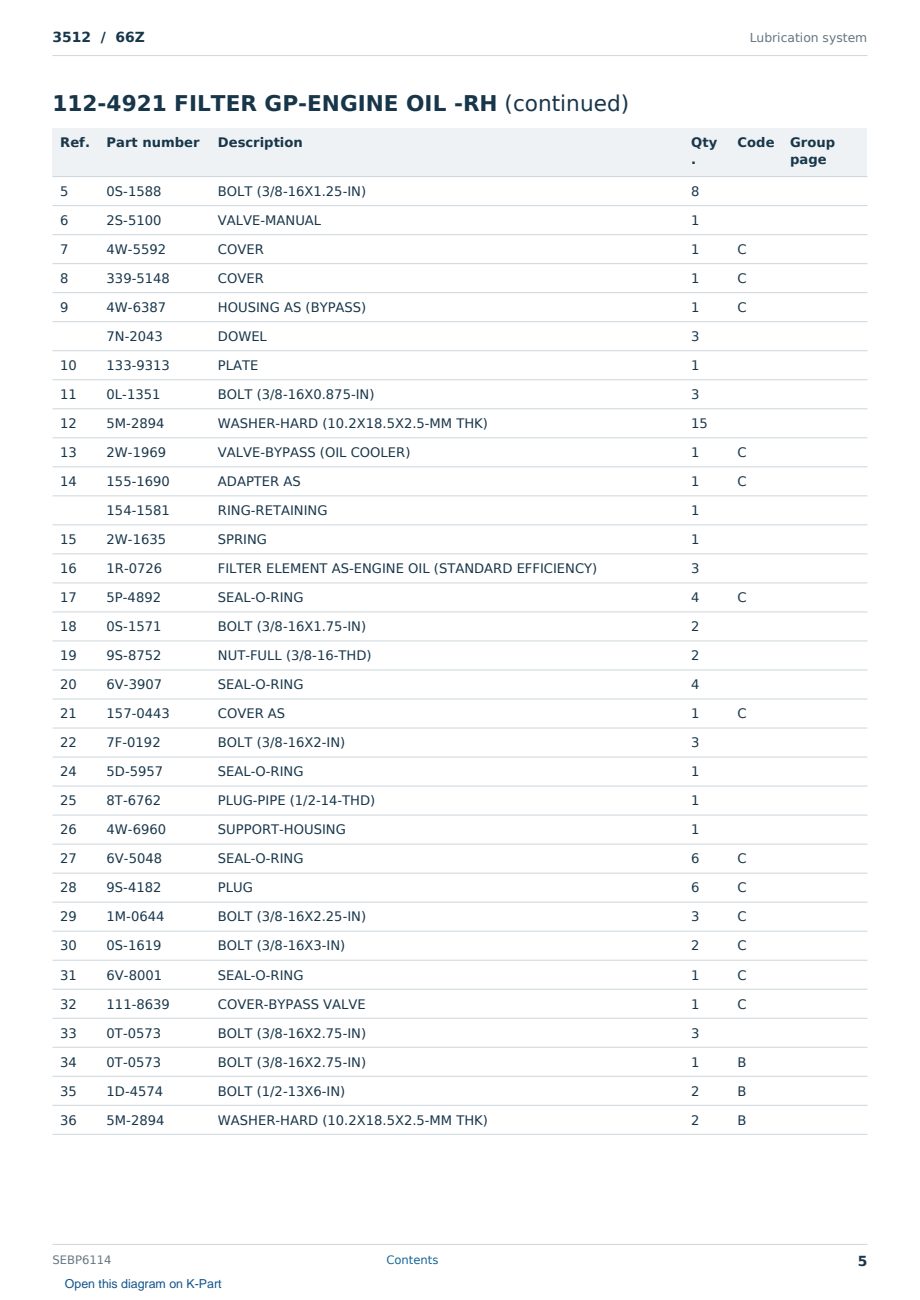 Caterpillar 3512 S/N 66Z Partsbook SEBP6114 (English) - sample page 5 of 10 Caterpillar 3512 S/N 66Z Partsbook SEBP6114 (English) - sample page 5 of 10