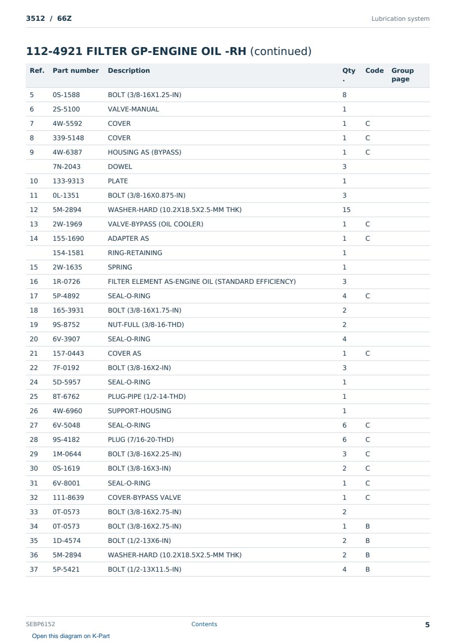 Caterpillar 3512 S/N 66Z Partsbook SEBP6152 (English) - sample page 5 of 10 Caterpillar 3512 S/N 66Z Partsbook SEBP6152 (English) - sample page 5 of 10