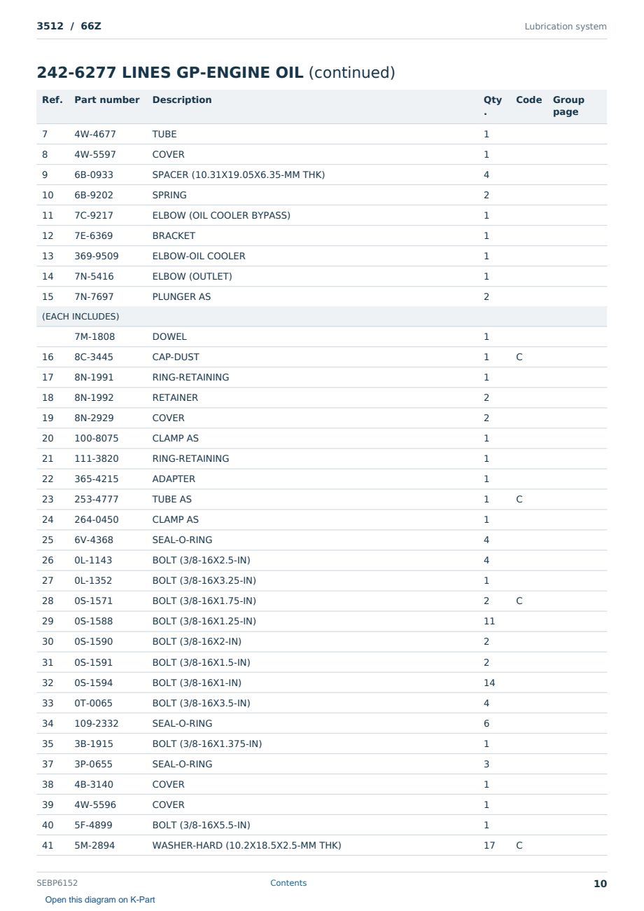 Caterpillar 3512 S/N 66Z Partsbook SEBP6152 (English) - sample page 10 of 10 Caterpillar 3512 S/N 66Z Partsbook SEBP6152 (English) - sample page 10 of 10
