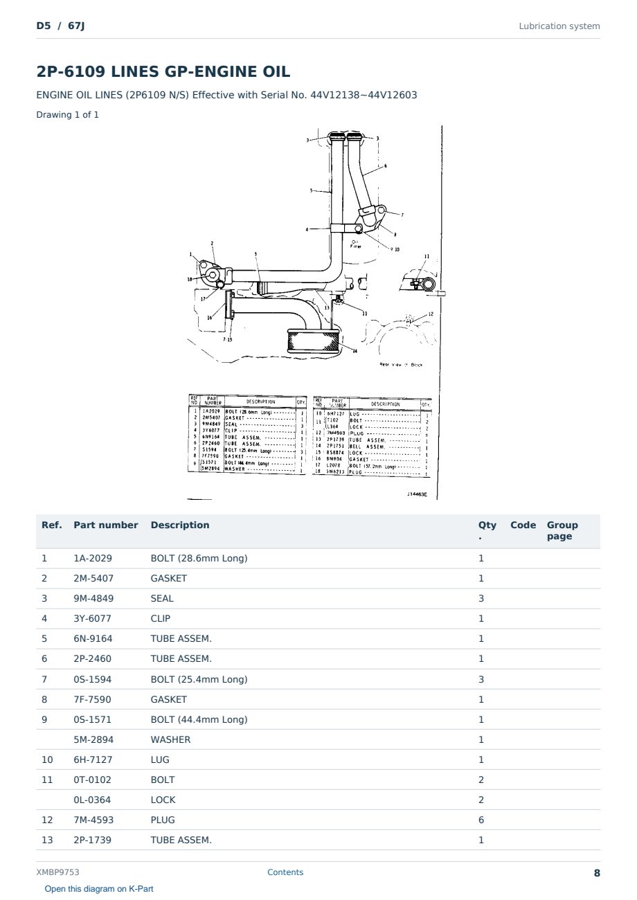 Caterpillar D5 S/N 67J Partsbook XMBP9753 (English) - sample page 8 of 10 Caterpillar D5 S/N 67J Partsbook XMBP9753 (English) - sample page 8 of 10
