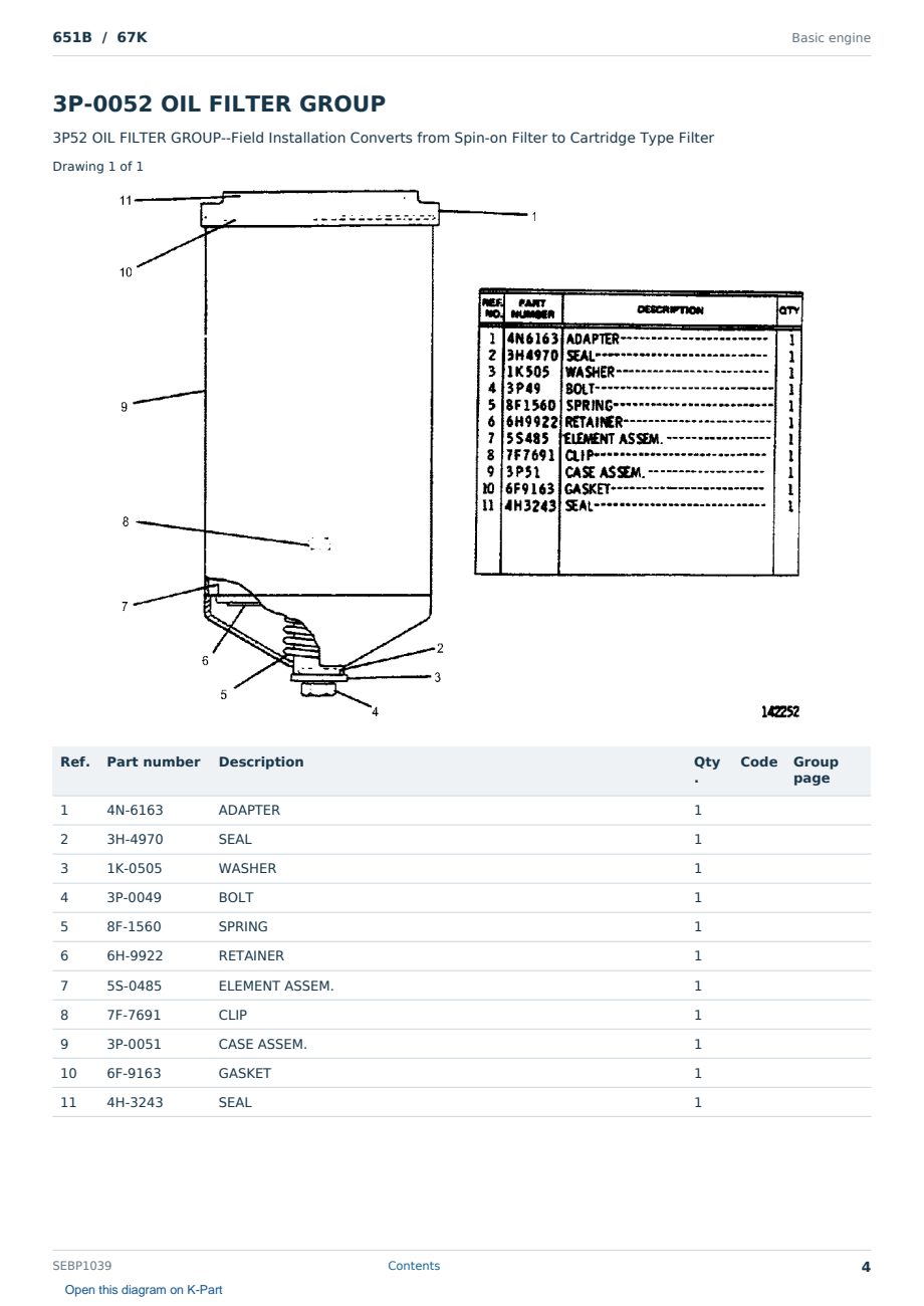 Caterpillar 651B S/N 67K Partsbook SEBP1039 (English) - sample page 4 of 10 Caterpillar 651B S/N 67K Partsbook SEBP1039 (English) - sample page 4 of 10