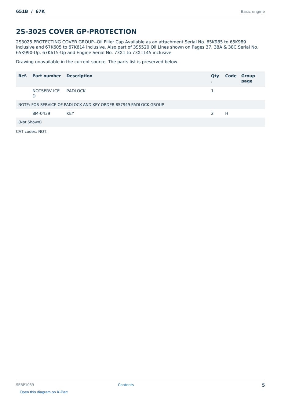 Caterpillar 651B S/N 67K Partsbook SEBP1039 (English) - sample page 5 of 10 Caterpillar 651B S/N 67K Partsbook SEBP1039 (English) - sample page 5 of 10
