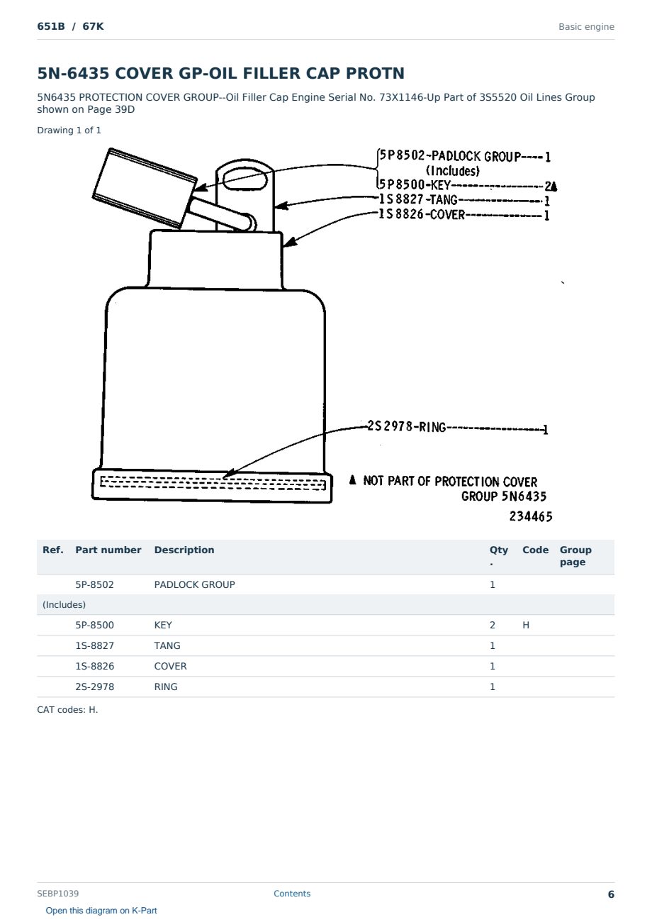 Caterpillar 651B S/N 67K Partsbook SEBP1039 (English) - sample page 6 of 10 Caterpillar 651B S/N 67K Partsbook SEBP1039 (English) - sample page 6 of 10