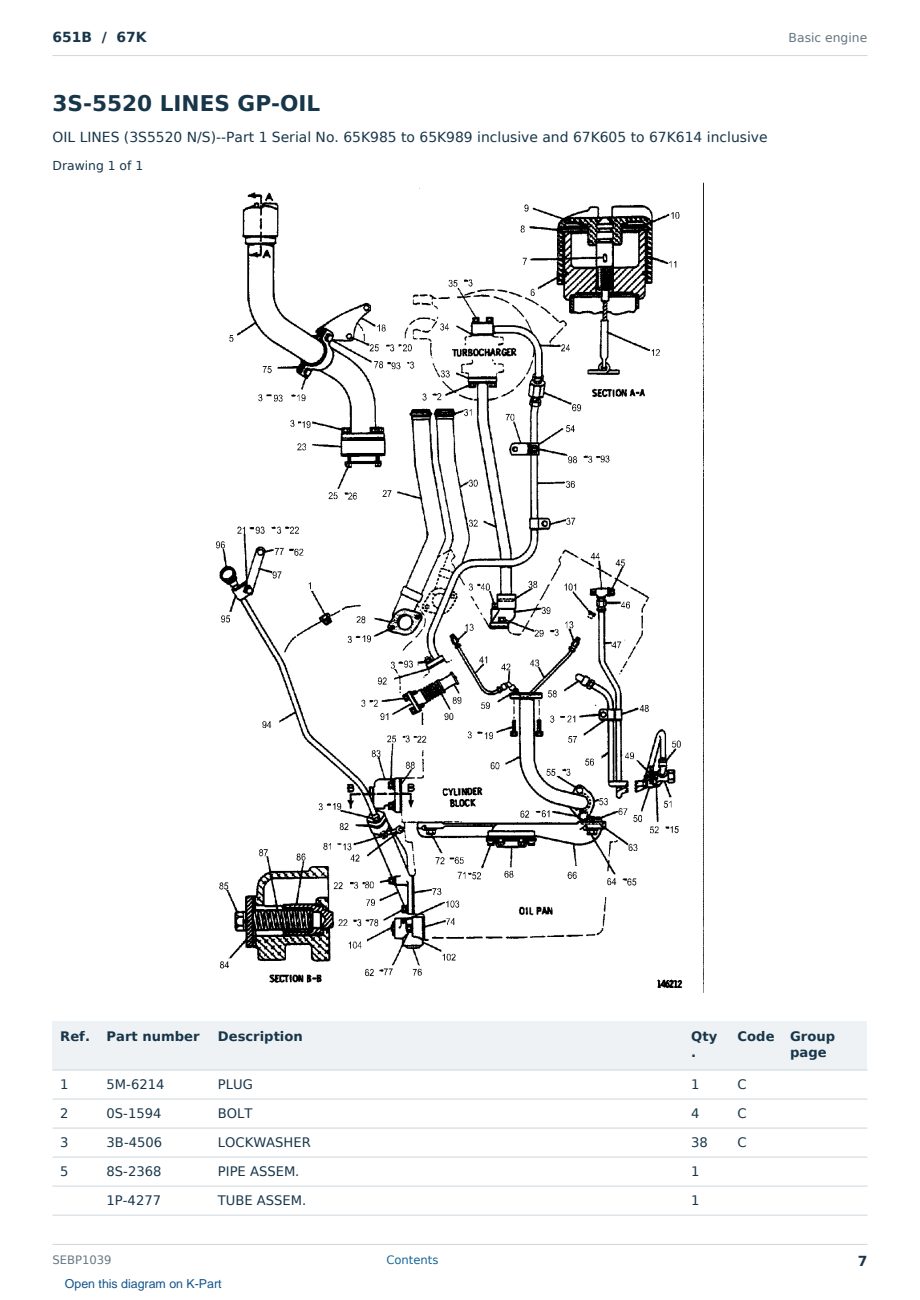 Caterpillar 651B S/N 67K Partsbook SEBP1039 (English) - sample page 7 of 10 Caterpillar 651B S/N 67K Partsbook SEBP1039 (English) - sample page 7 of 10