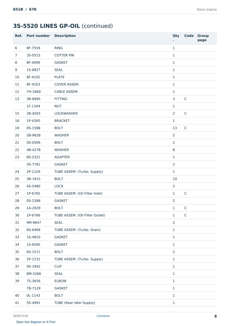 Caterpillar 651B S/N 67K Partsbook SEBP1039 (English) - sample page 8 of 10 Caterpillar 651B S/N 67K Partsbook SEBP1039 (English) - sample page 8 of 10