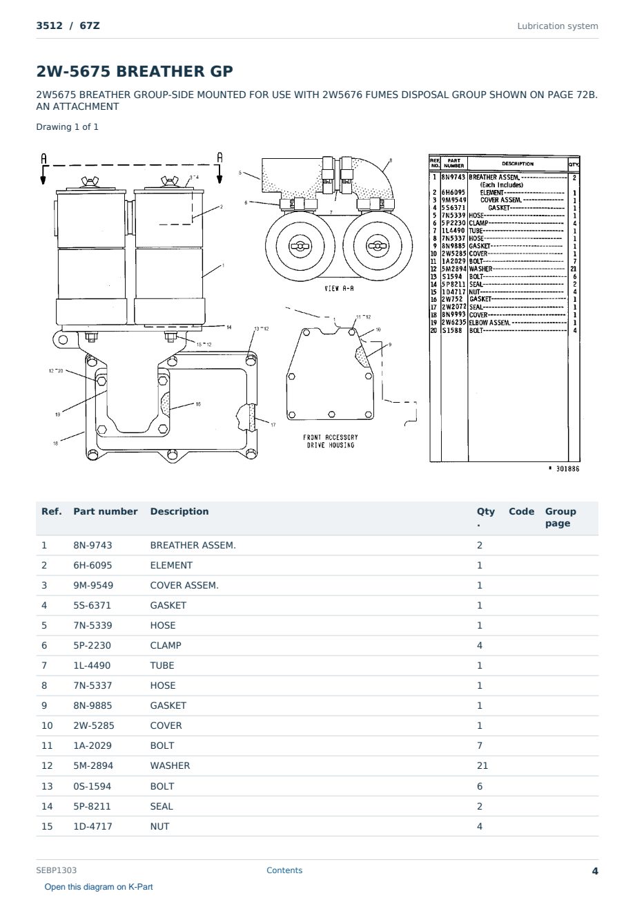 Caterpillar 3512 S/N 67Z Partsbook SEBP1303 (English) - sample page 4 of 10 Caterpillar 3512 S/N 67Z Partsbook SEBP1303 (English) - sample page 4 of 10