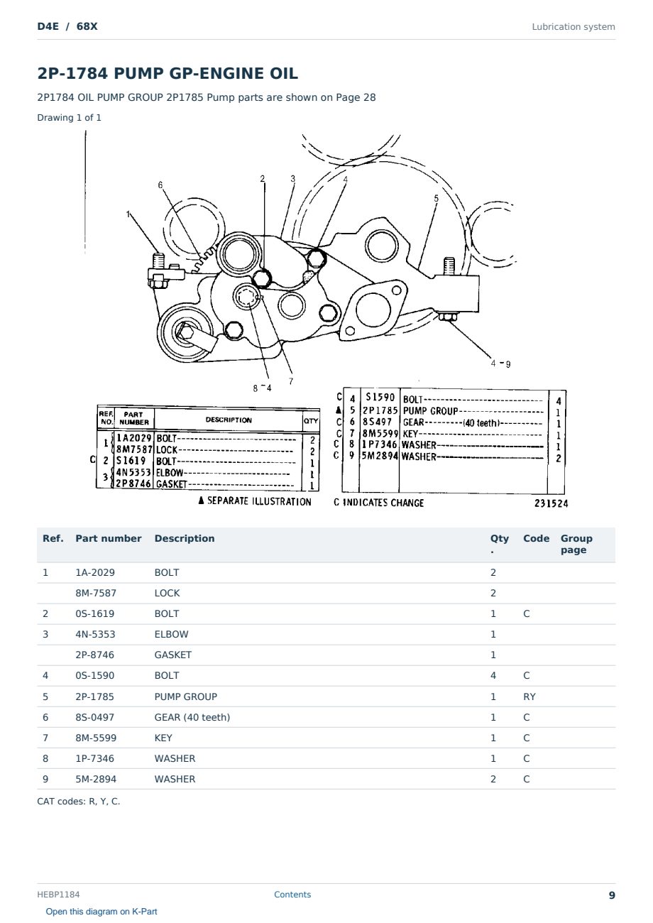 Caterpillar D4E S/N 68X Partsbook HEBP1184 (English) - sample page 9 of 10 Caterpillar D4E S/N 68X Partsbook HEBP1184 (English) - sample page 9 of 10