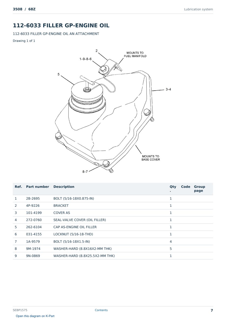 Caterpillar 3508 S/N 68Z Partsbook SEBP1575 (English) - sample page 7 of 10 Caterpillar 3508 S/N 68Z Partsbook SEBP1575 (English) - sample page 7 of 10