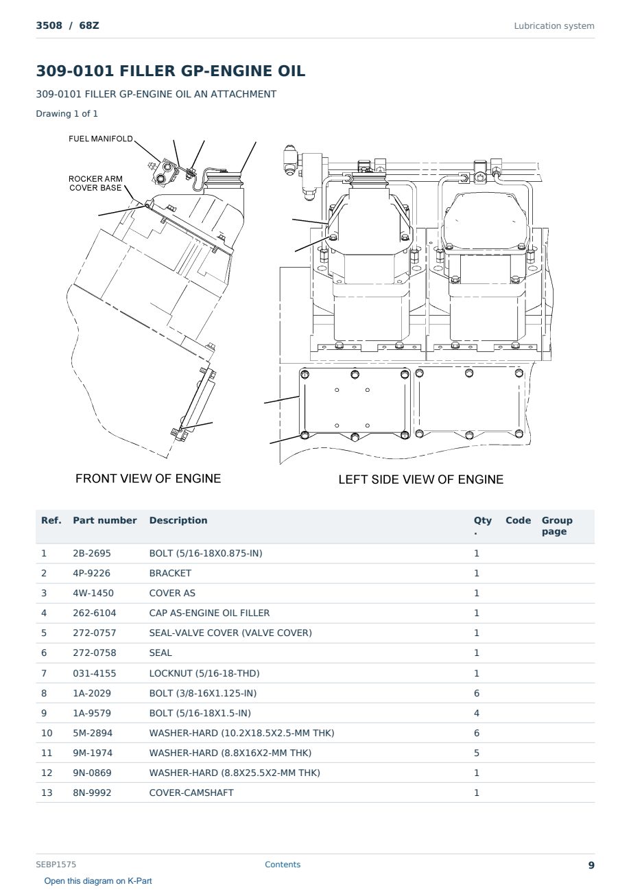 Caterpillar 3508 S/N 68Z Partsbook SEBP1575 (English) - sample page 9 of 10 Caterpillar 3508 S/N 68Z Partsbook SEBP1575 (English) - sample page 9 of 10