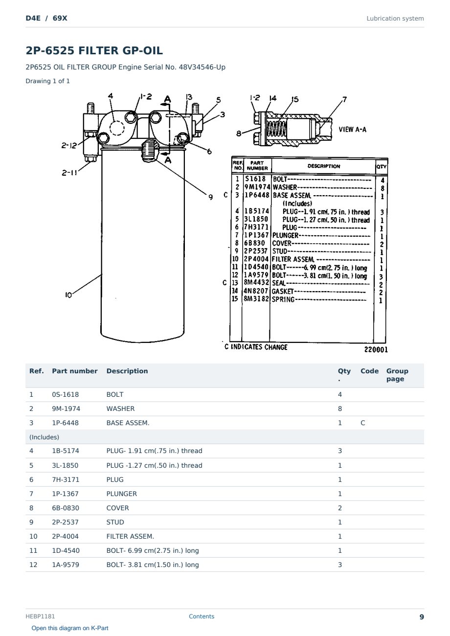 Caterpillar D4E S/N 69X Partsbook HEBP1181 (English) - sample page 9 of 10 Caterpillar D4E S/N 69X Partsbook HEBP1181 (English) - sample page 9 of 10