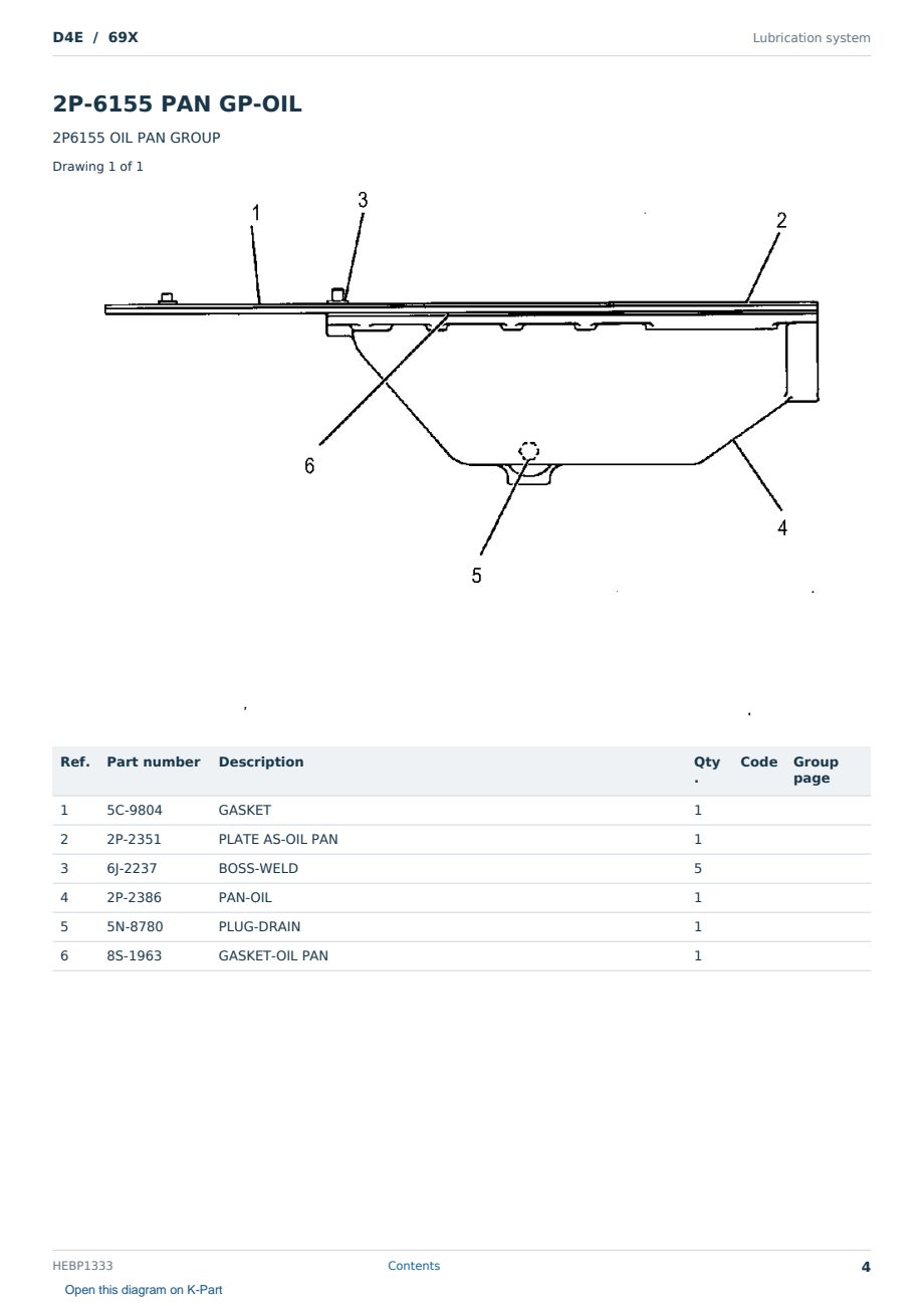 Caterpillar D4E S/N 69X Partsbook HEBP1333 (English) - sample page 4 of 10 Caterpillar D4E S/N 69X Partsbook HEBP1333 (English) - sample page 4 of 10