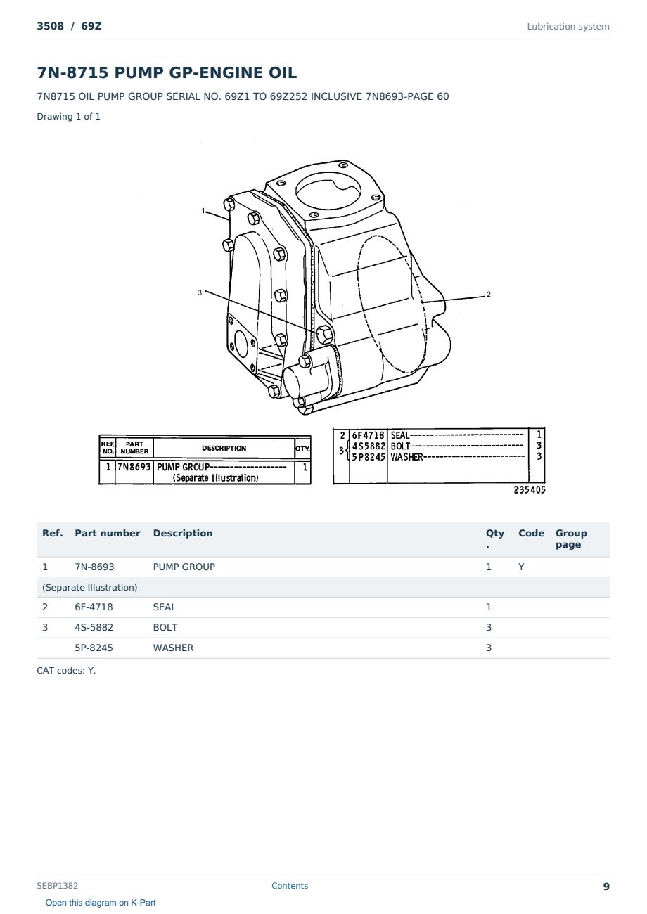Caterpillar 3508 S/N 69Z Partsbook SEBP1382 (English) - sample page 9 of 10 Caterpillar 3508 S/N 69Z Partsbook SEBP1382 (English) - sample page 9 of 10