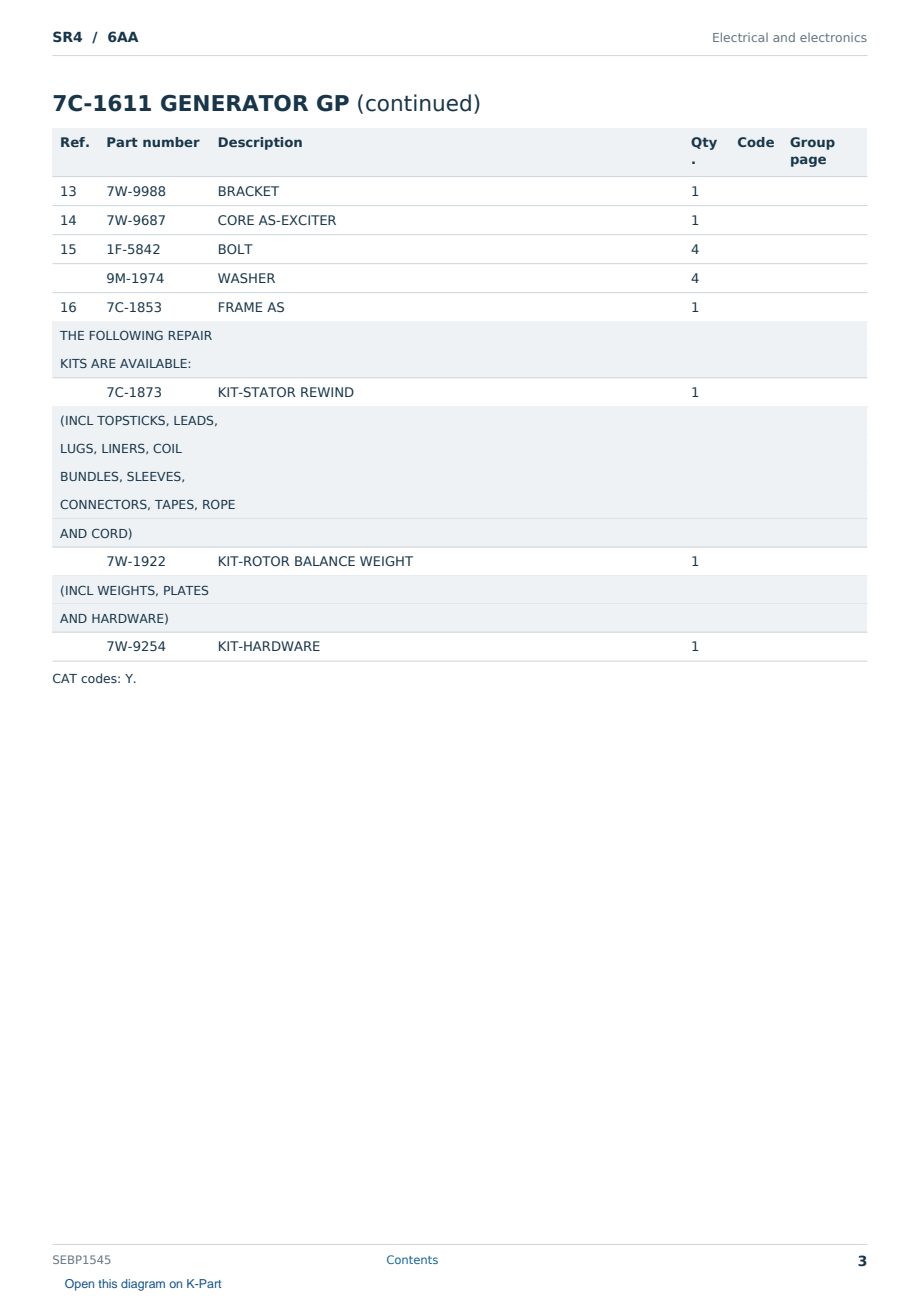 Caterpillar SR4 S/N 6AA Partsbook SEBP1545 (English) - sample page 3 of 10 Caterpillar SR4 S/N 6AA Partsbook SEBP1545 (English) - sample page 3 of 10