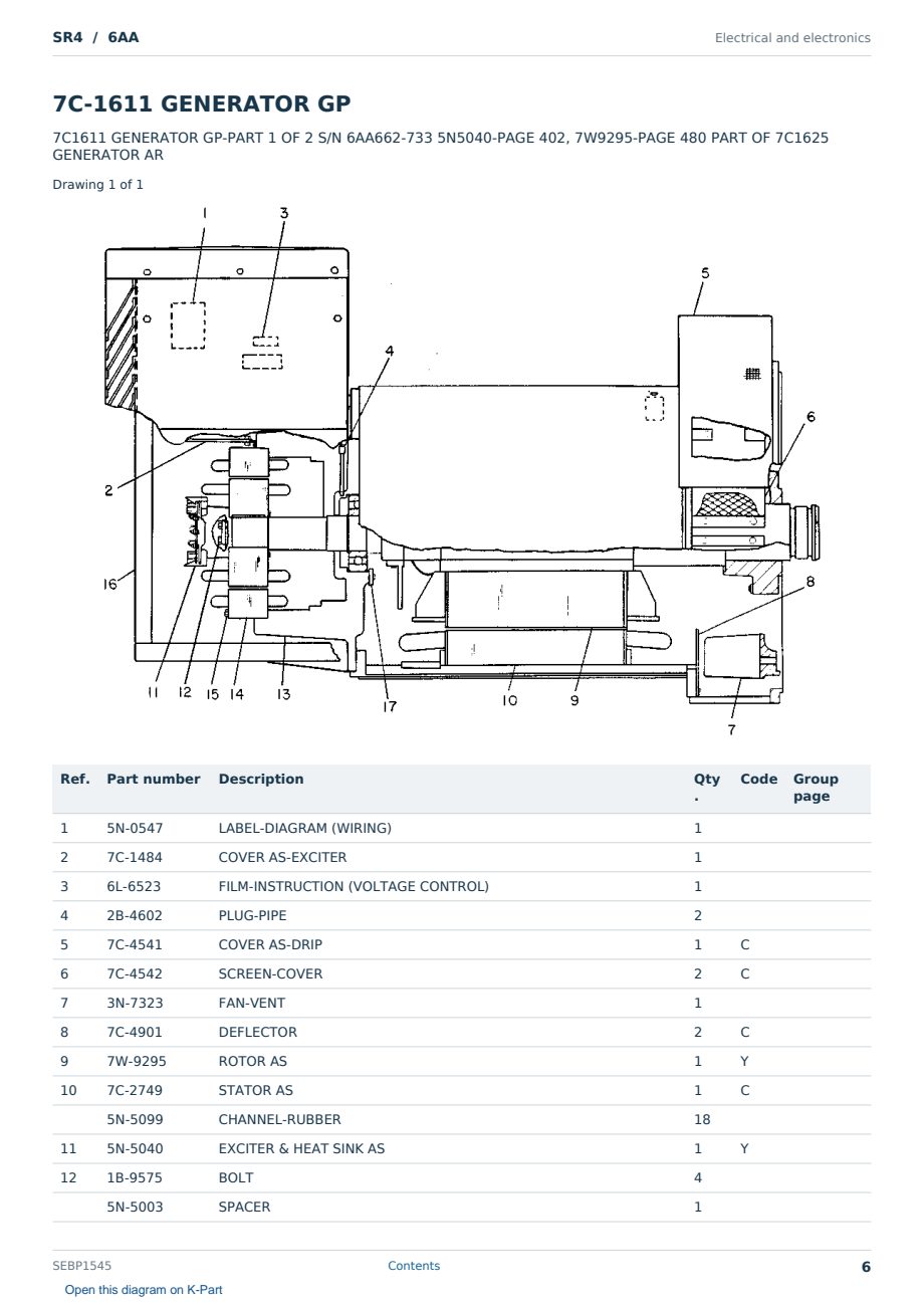 Caterpillar SR4 S/N 6AA Partsbook SEBP1545 (English) - sample page 6 of 10 Caterpillar SR4 S/N 6AA Partsbook SEBP1545 (English) - sample page 6 of 10