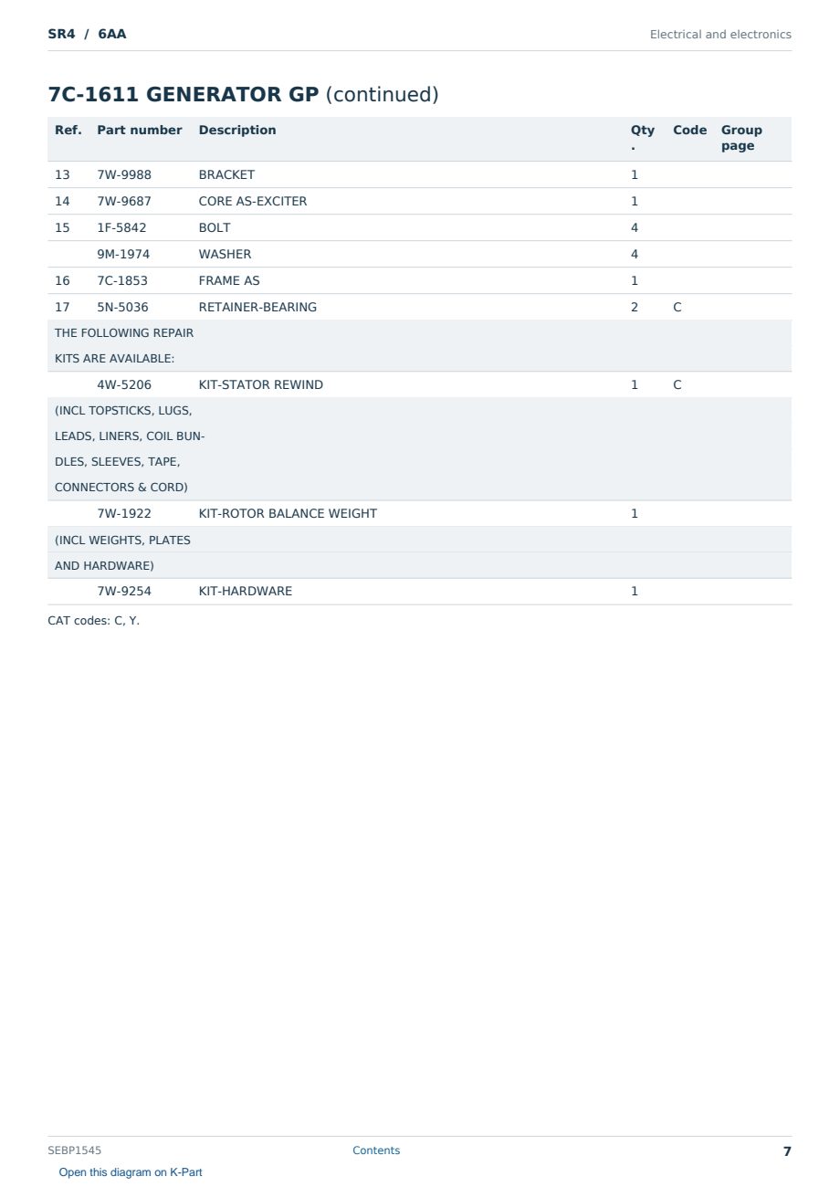 Caterpillar SR4 S/N 6AA Partsbook SEBP1545 (English) - sample page 7 of 10 Caterpillar SR4 S/N 6AA Partsbook SEBP1545 (English) - sample page 7 of 10